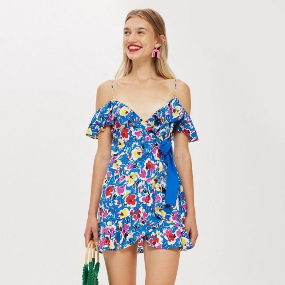 TOPSHOP Strappy Floral Mini Dress size 10 NWT